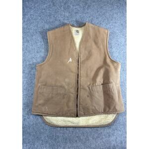 Vtg 70s Carhartt Vest Mens Brown Duck Canvas Sherpa Lined Workwear USA Medium